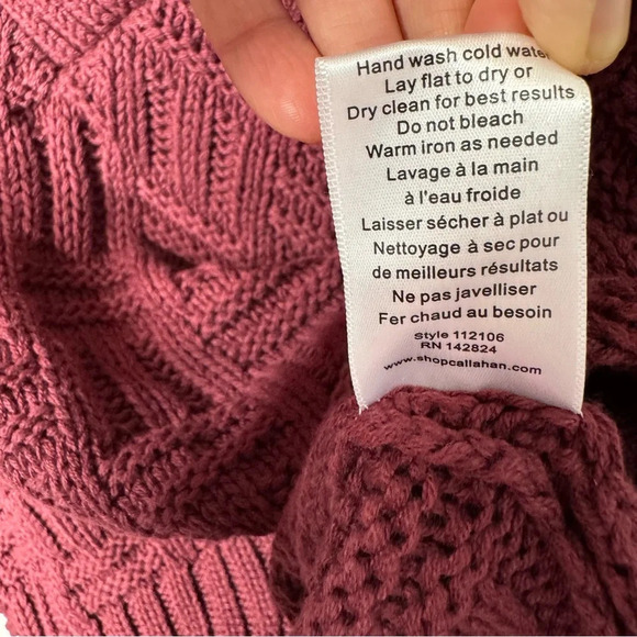 Callahan Selby Maroon V-neck Oversized Cotton Blend Knit Pullover Sweater - Picture 8 of 8